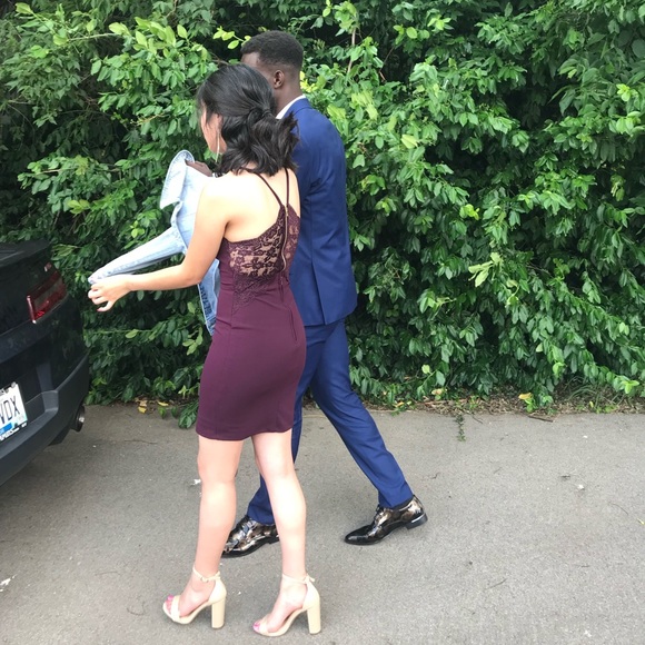 Burgundy formal dress with a lace back - Picture 3 of 5